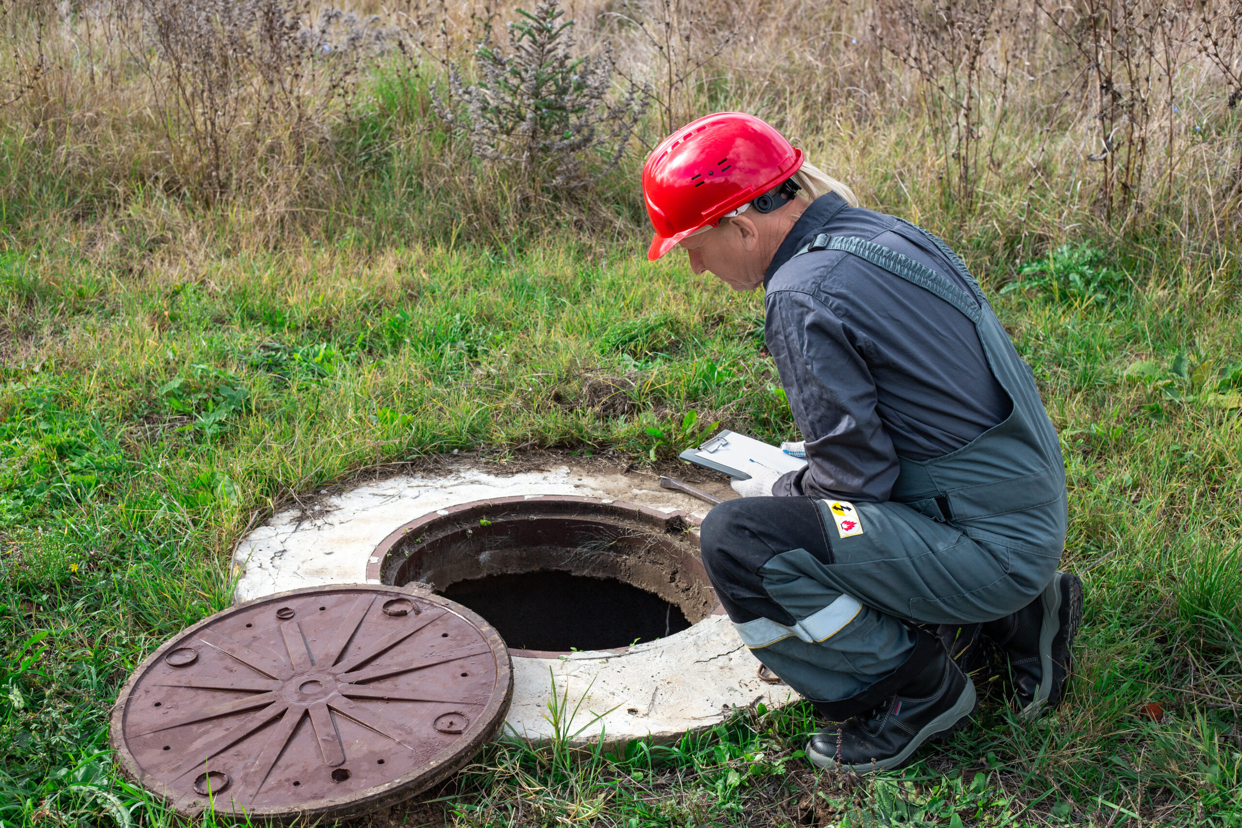 Technician performing septic tank maintenance