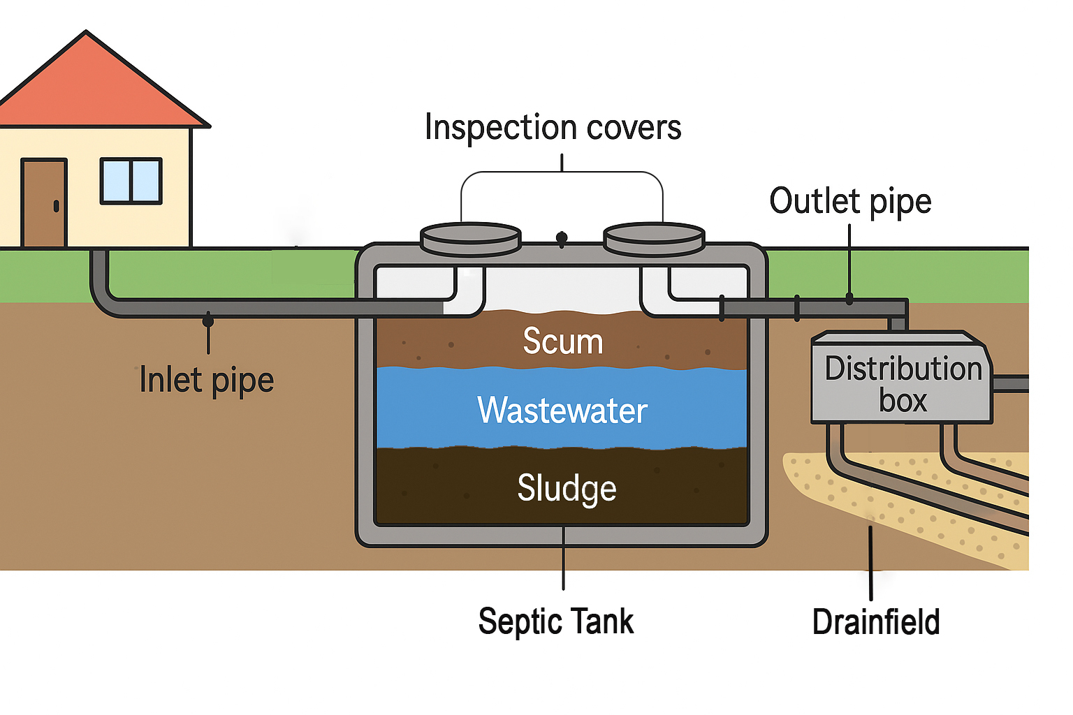 Illustriated Diagram showing how septic tanks work